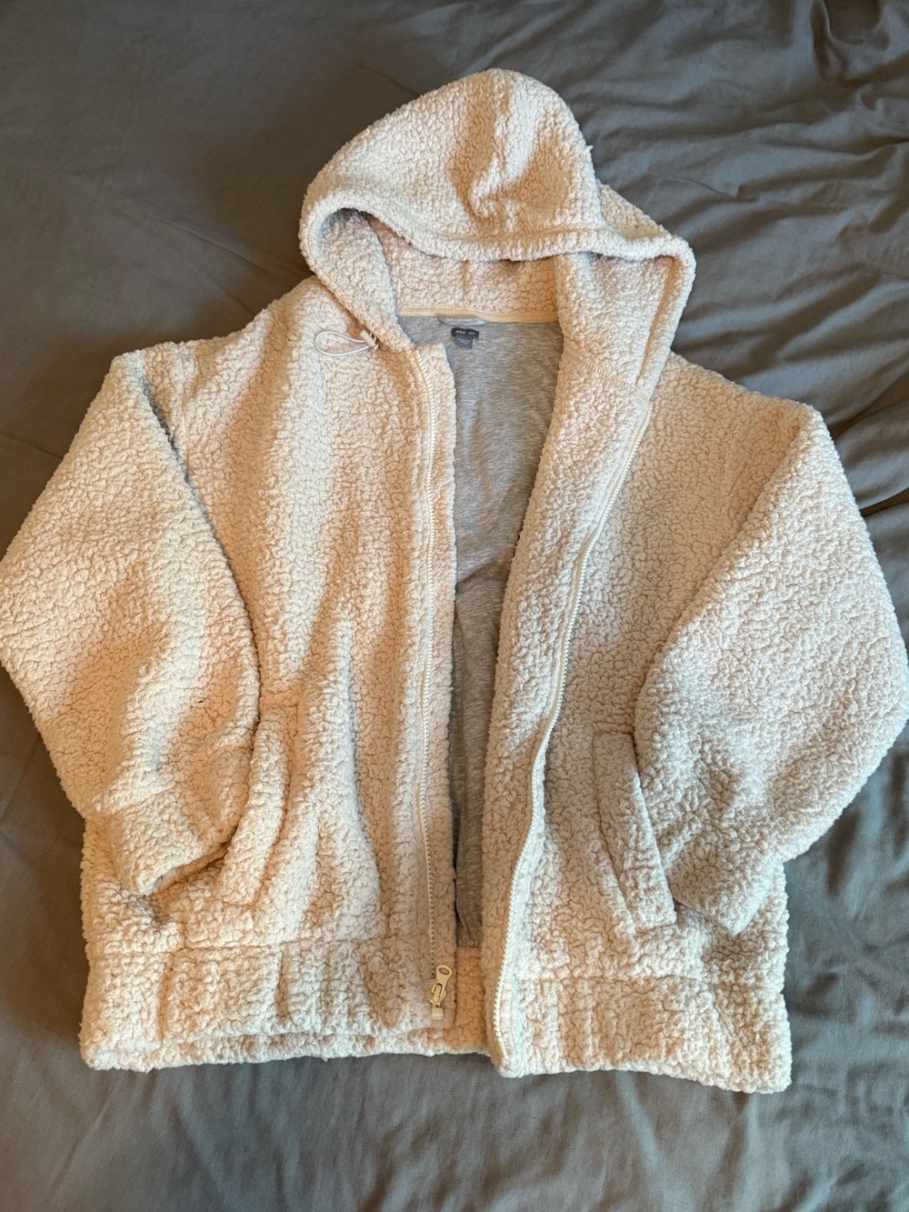 aerie Cream Sherpa Zip-Up Hoodie Jacket